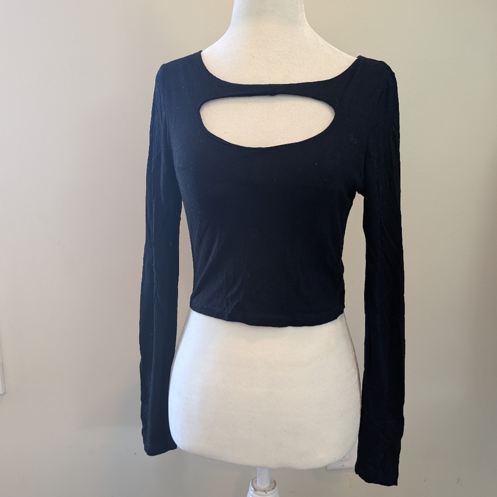 Vintage Black Crop Cut Out Blouse